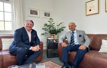 Ambassador Mridul Kumar received Prof. Marco Casanova, Director ESG Center of Excellence at Embassy of India, Berne on 05 April 2024.